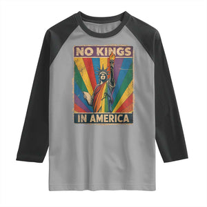 Funny No Kings In America LGBT Raglan Shirt Retro Statue Of Liberty TS11 Sport Gray Black Print Your Wear