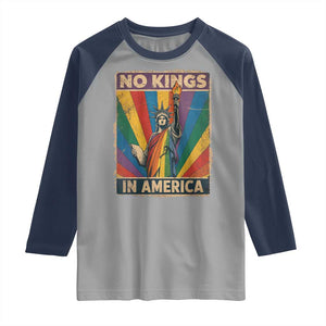 Funny No Kings In America LGBT Raglan Shirt Retro Statue Of Liberty TS11 Sport Gray Navy Print Your Wear
