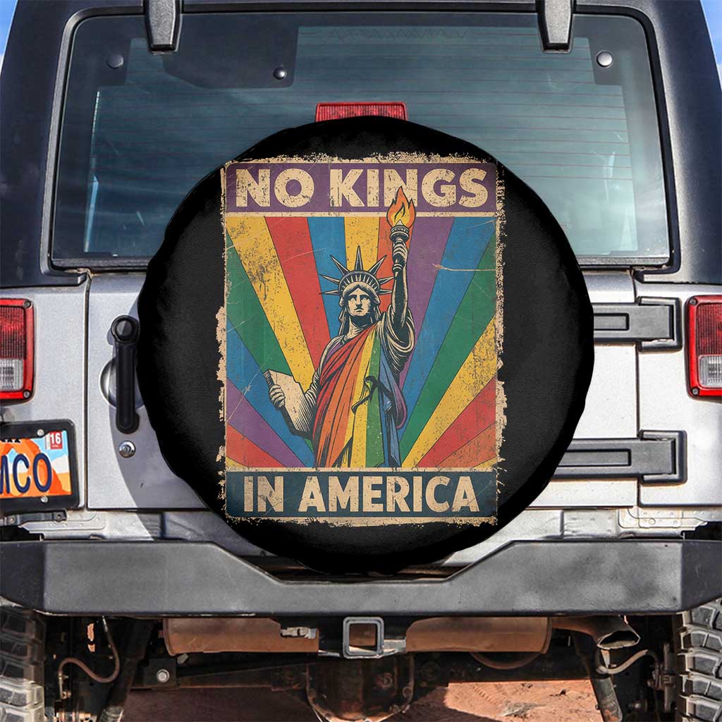 Funny No Kings In America LGBT Spare Tire Cover Retro Statue Of Liberty - Print Your Wear