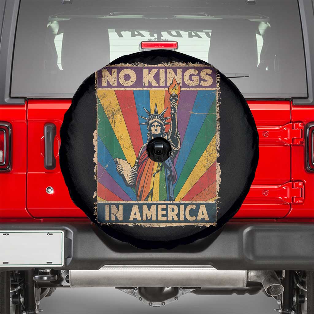 Funny No Kings In America LGBT Spare Tire Cover Retro Statue Of Liberty TS11 Black Print Your Wear