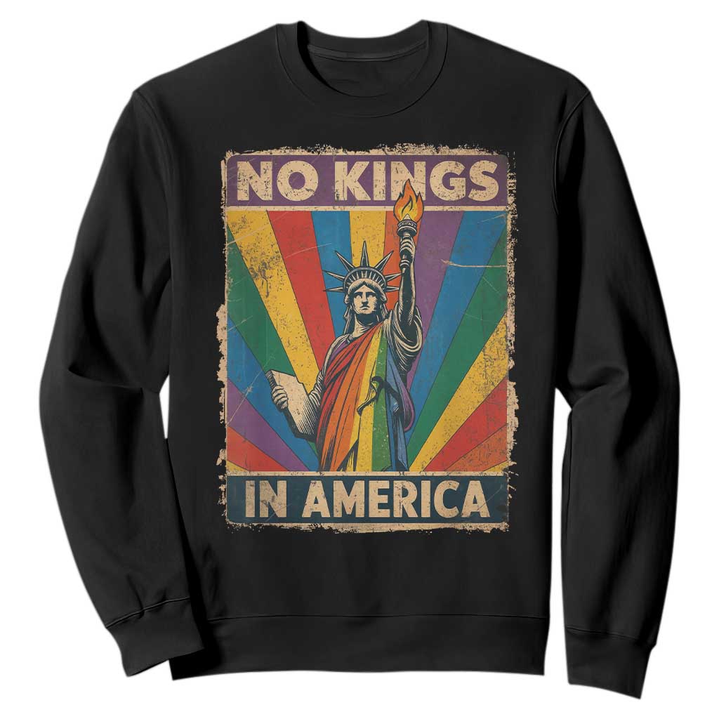 Funny No Kings In America LGBT Sweatshirt Retro Statue Of Liberty - Print Your Wear
