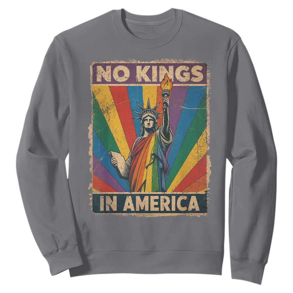 Funny No Kings In America LGBT Sweatshirt Retro Statue Of Liberty TS11 Charcoal Print Your Wear