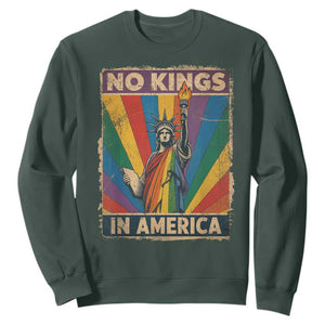 Funny No Kings In America LGBT Sweatshirt Retro Statue Of Liberty TS11 Dark Forest Green Print Your Wear