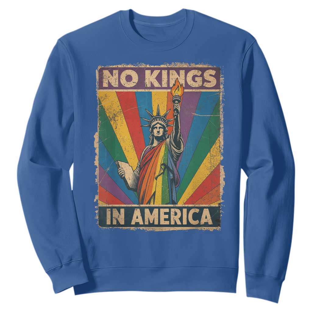 Funny No Kings In America LGBT Sweatshirt Retro Statue Of Liberty TS11 Royal Blue Print Your Wear
