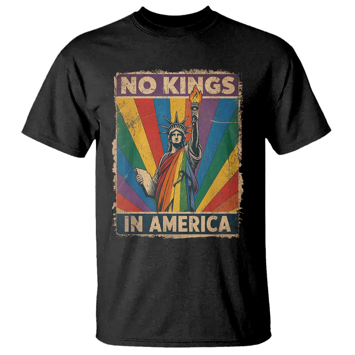 Funny No Kings In America LGBT T Shirt Retro Statue Of Liberty TS11 Black Print Your Wear