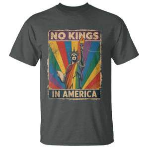 Funny No Kings In America LGBT T Shirt Retro Statue Of Liberty TS11 Dark Heather Print Your Wear