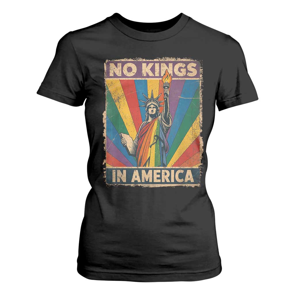 Funny No Kings In America LGBT T Shirt For Women Retro Statue Of Liberty TS11 Black Print Your Wear