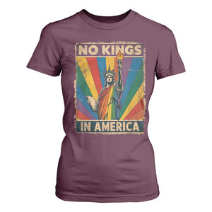 Funny No Kings In America LGBT T Shirt For Women Retro Statue Of Liberty TS11 Maroon Print Your Wear