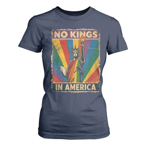 Funny No Kings In America LGBT T Shirt For Women Retro Statue Of Liberty TS11 Navy Print Your Wear