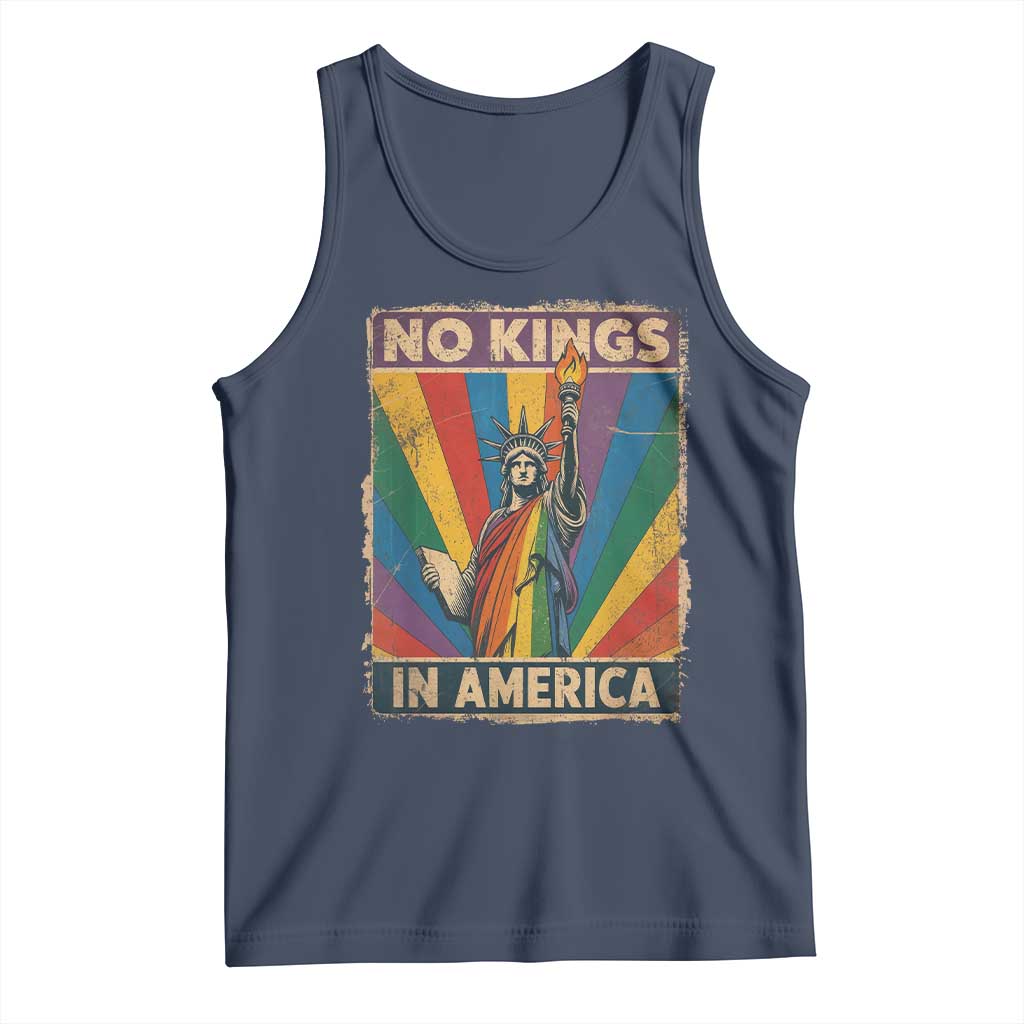 Funny No Kings In America LGBT Tank Top Retro Statue Of Liberty TS11 Navy Print Your Wear