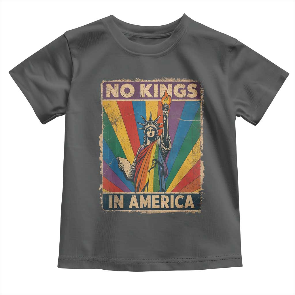 Funny No Kings In America LGBT Toddler T Shirt Retro Statue Of Liberty TS11 Dark Heather Print Your Wear