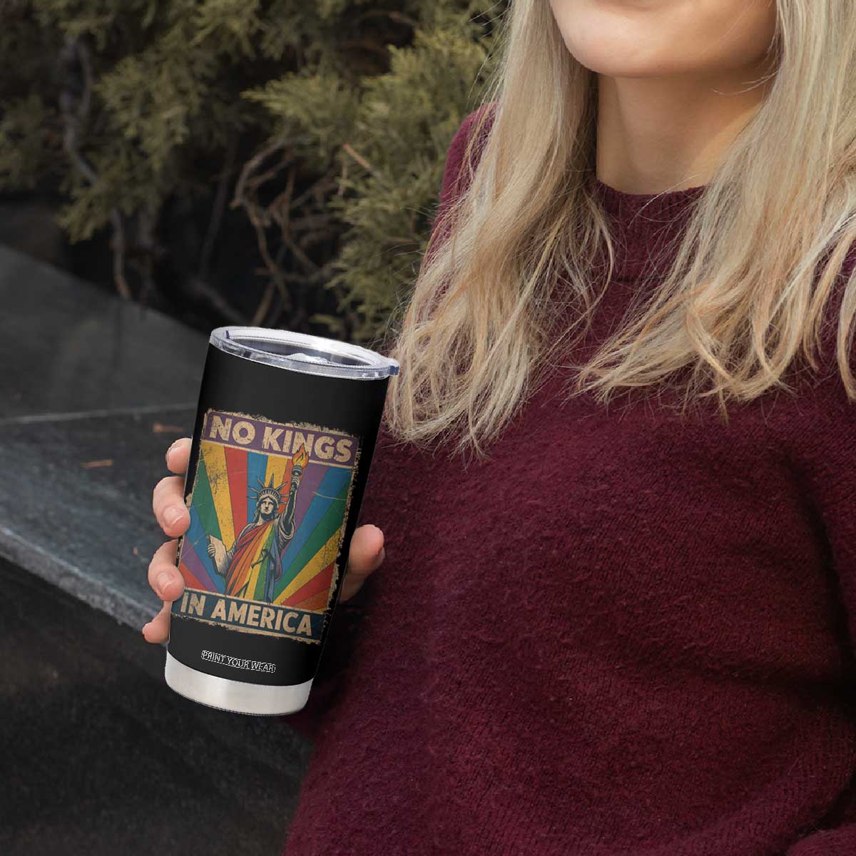 Funny No Kings In America LGBT Tumbler Cup Retro Statue Of Liberty TS11 Print Your Wear