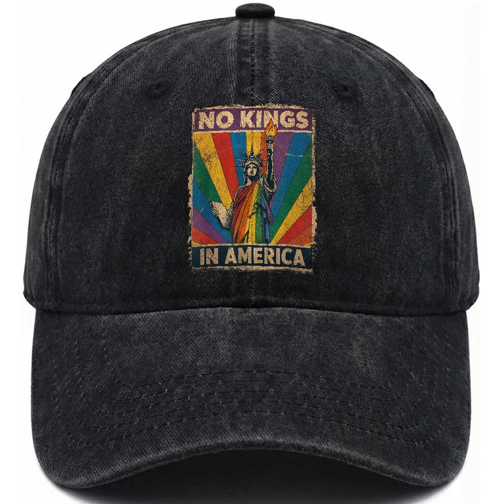 Funny No Kings In America LGBT Washed Cotton Baseball Cap Retro Statue Of Liberty TS11 Print Your Wear