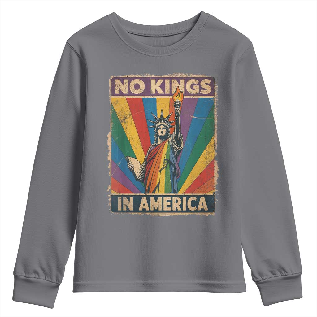 Funny No Kings In America LGBT Youth Sweatshirt Retro Statue Of Liberty TS11 Charcoal Print Your Wear