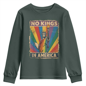 Funny No Kings In America LGBT Youth Sweatshirt Retro Statue Of Liberty TS11 Dark Forest Green Print Your Wear