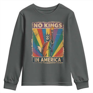 Funny No Kings In America LGBT Youth Sweatshirt Retro Statue Of Liberty TS11 Dark Heather Print Your Wear