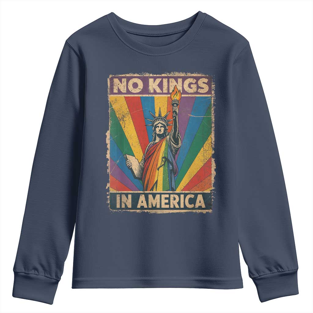 Funny No Kings In America LGBT Youth Sweatshirt Retro Statue Of Liberty TS11 Navy Print Your Wear