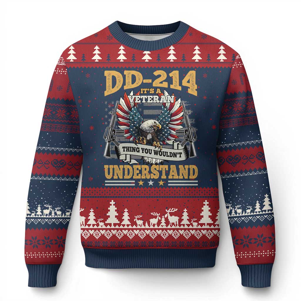 DD214 It Is A Veteran Thing You Wouldnt Understand Ugly Christmas Sweater US Veteran Bald Egale TS11 Navy Red Print Your Wear