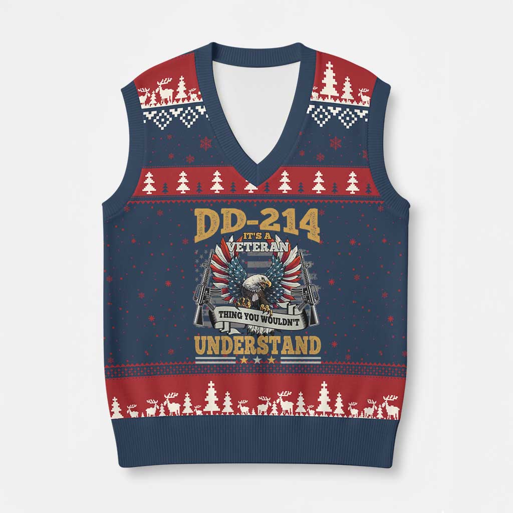 DD214 It Is A Veteran Thing You Wouldnt Understand V-Neck Knit Sweater Vest US Veteran Bald Egale TS11 Navy Red Print Your Wear