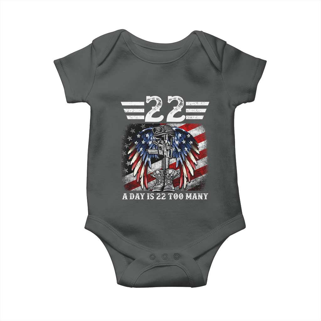 Veteran Suicide Awareness Baby Onesie 22 A Day Is 22 Too Many Vintage American Flag TS11 Dark Heather Print Your Wear