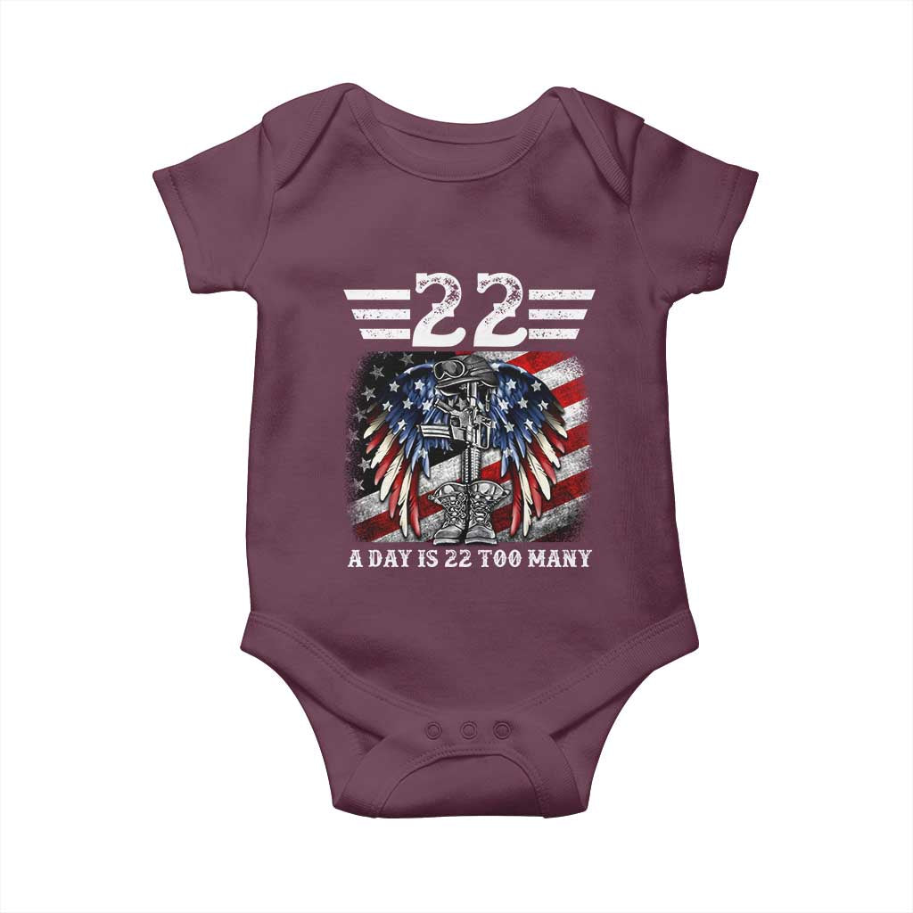 Veteran Suicide Awareness Baby Onesie 22 A Day Is 22 Too Many Vintage American Flag TS11 Maroon Print Your Wear