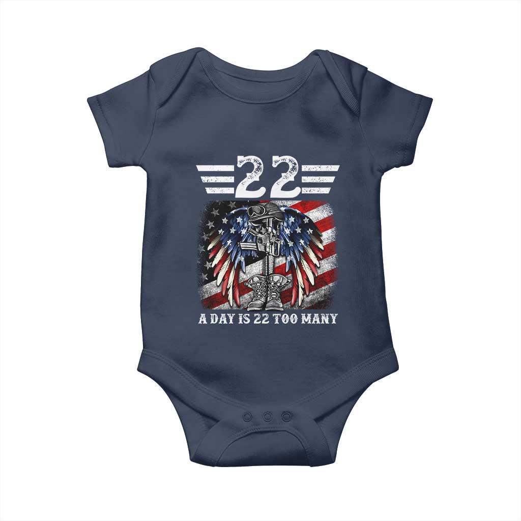 Veteran Suicide Awareness Baby Onesie 22 A Day Is 22 Too Many Vintage American Flag TS11 Navy Print Your Wear