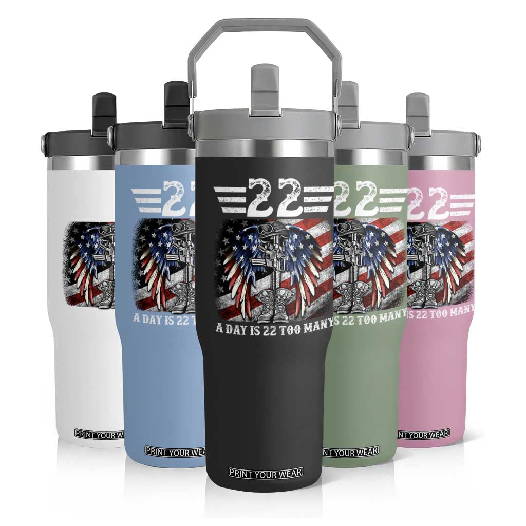 Veteran Suicide Awareness Flip Straw Tumbler 22 A Day Is 22 Too Many Vintage American Flag TS11 Print Your Wear