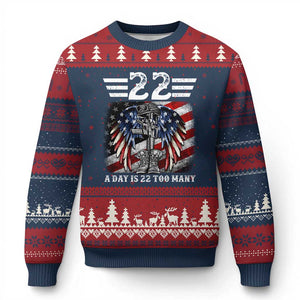 Veteran Suicide Awareness Ugly Christmas Sweater 22 A Day Is 22 Too Many Vintage American Flag - Print Your Wear