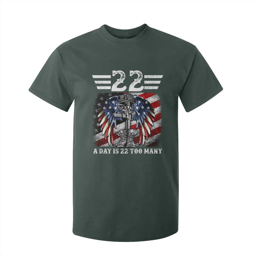 Veteran Suicide Awareness T Shirt For Kid 22 A Day Is 22 Too Many Vintage American Flag TS11 Dark Forest Green Print Your Wear