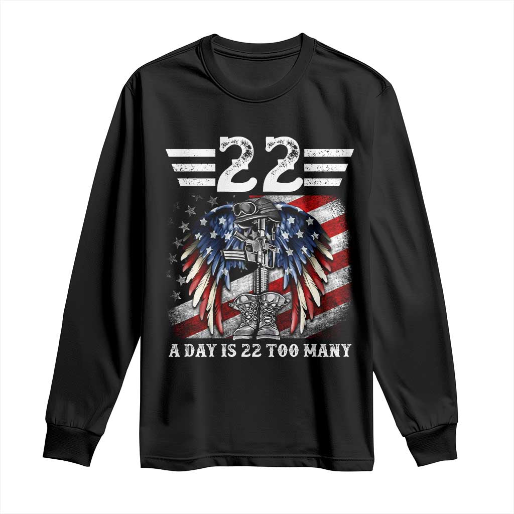 Veteran Suicide Awareness Long Sleeve Shirt 22 A Day Is 22 Too Many Vintage American Flag TS11 Black Print Your Wear