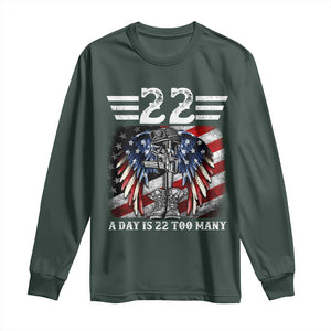 Veteran Suicide Awareness Long Sleeve Shirt 22 A Day Is 22 Too Many Vintage American Flag TS11 Dark Forest Green Print Your Wear