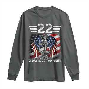 Veteran Suicide Awareness Long Sleeve Shirt 22 A Day Is 22 Too Many Vintage American Flag TS11 Dark Heather Print Your Wear