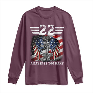Veteran Suicide Awareness Long Sleeve Shirt 22 A Day Is 22 Too Many Vintage American Flag TS11 Maroon Print Your Wear