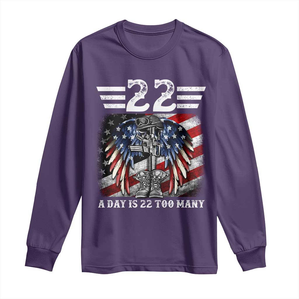 Veteran Suicide Awareness Long Sleeve Shirt 22 A Day Is 22 Too Many Vintage American Flag TS11 Purple Print Your Wear