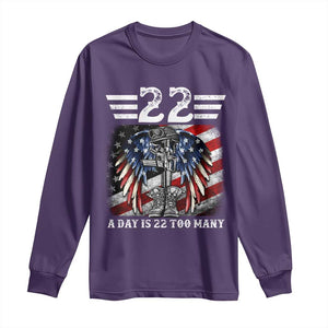 Veteran Suicide Awareness Long Sleeve Shirt 22 A Day Is 22 Too Many Vintage American Flag TS11 Purple Print Your Wear