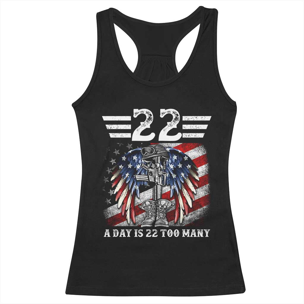 Veteran Suicide Awareness Racerback Tank Top 22 A Day Is 22 Too Many Vintage American Flag TS11 Black Print Your Wear