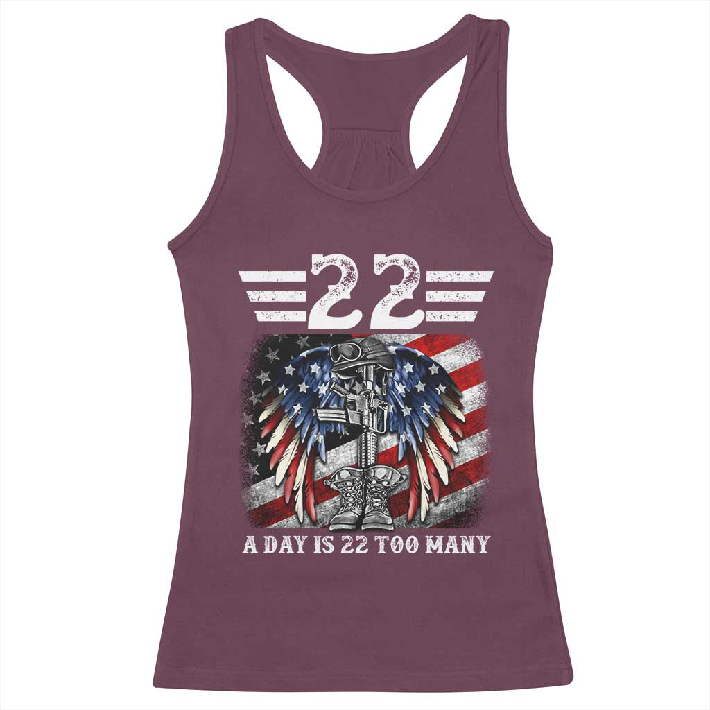 Veteran Suicide Awareness Racerback Tank Top 22 A Day Is 22 Too Many Vintage American Flag TS11 Maroon Print Your Wear