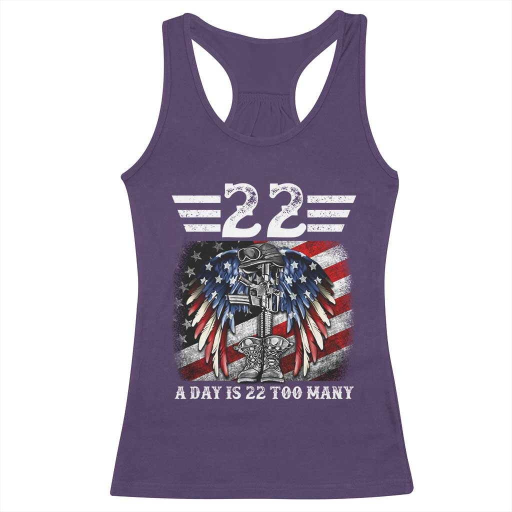 Veteran Suicide Awareness Racerback Tank Top 22 A Day Is 22 Too Many Vintage American Flag TS11 Purple Print Your Wear