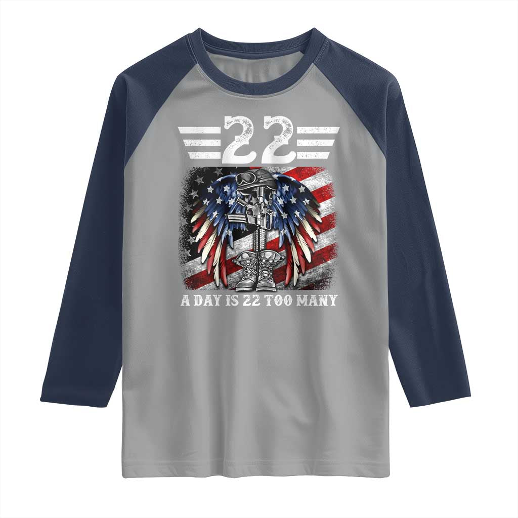 Veteran Suicide Awareness Raglan Shirt 22 A Day Is 22 Too Many Vintage American Flag TS11 Sport Gray Navy Print Your Wear