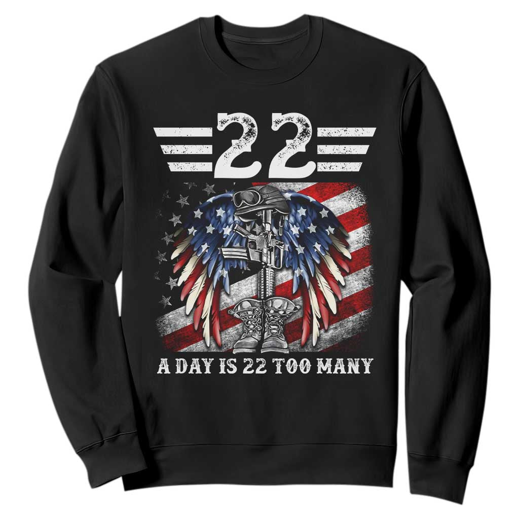 Veteran Suicide Awareness Sweatshirt 22 A Day Is 22 Too Many Vintage American Flag TS11 Black Print Your Wear