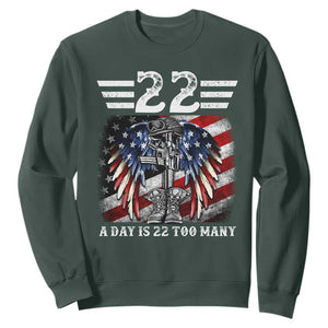 Veteran Suicide Awareness Sweatshirt 22 A Day Is 22 Too Many Vintage American Flag TS11 Dark Forest Green Print Your Wear