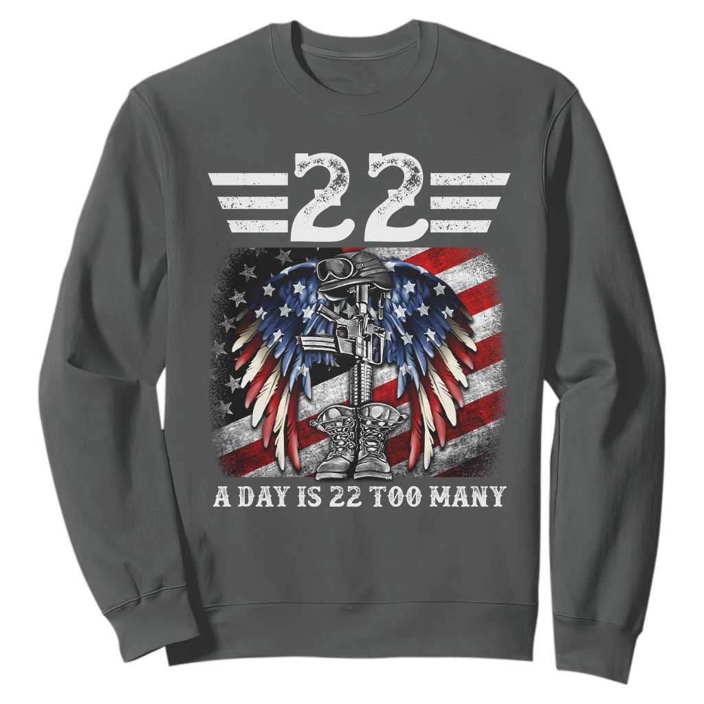 Veteran Suicide Awareness Sweatshirt 22 A Day Is 22 Too Many Vintage American Flag TS11 Dark Heather Print Your Wear