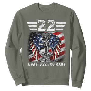 Veteran Suicide Awareness Sweatshirt 22 A Day Is 22 Too Many Vintage American Flag TS11 Military Green Print Your Wear