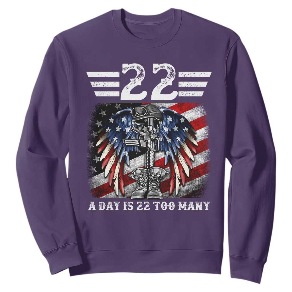 Veteran Suicide Awareness Sweatshirt 22 A Day Is 22 Too Many Vintage American Flag TS11 Purple Print Your Wear