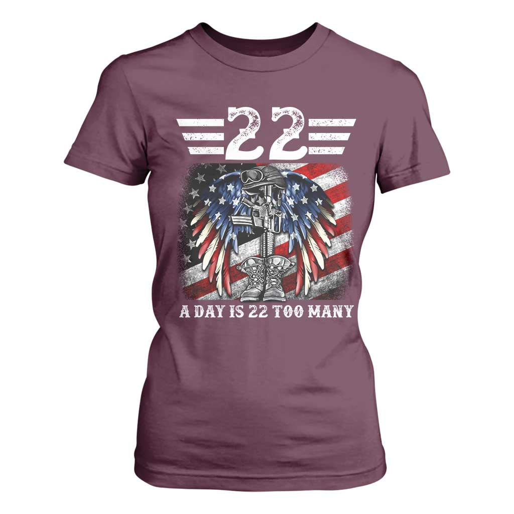 Veteran Suicide Awareness T Shirt For Women 22 A Day Is 22 Too Many Vintage American Flag TS11 Maroon Print Your Wear