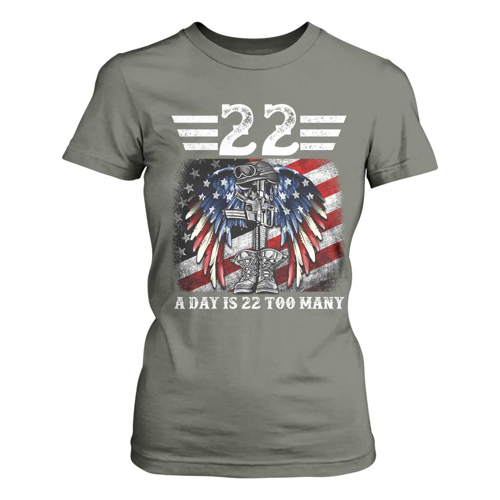 Veteran Suicide Awareness T Shirt For Women 22 A Day Is 22 Too Many Vintage American Flag TS11 Military Green Print Your Wear