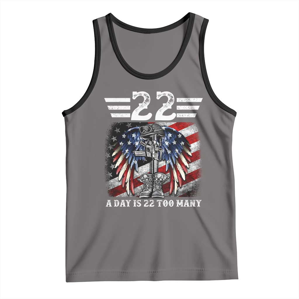 Veteran Suicide Awareness Tank Top 22 A Day Is 22 Too Many Vintage American Flag TS11 Deep Heather Black Print Your Wear