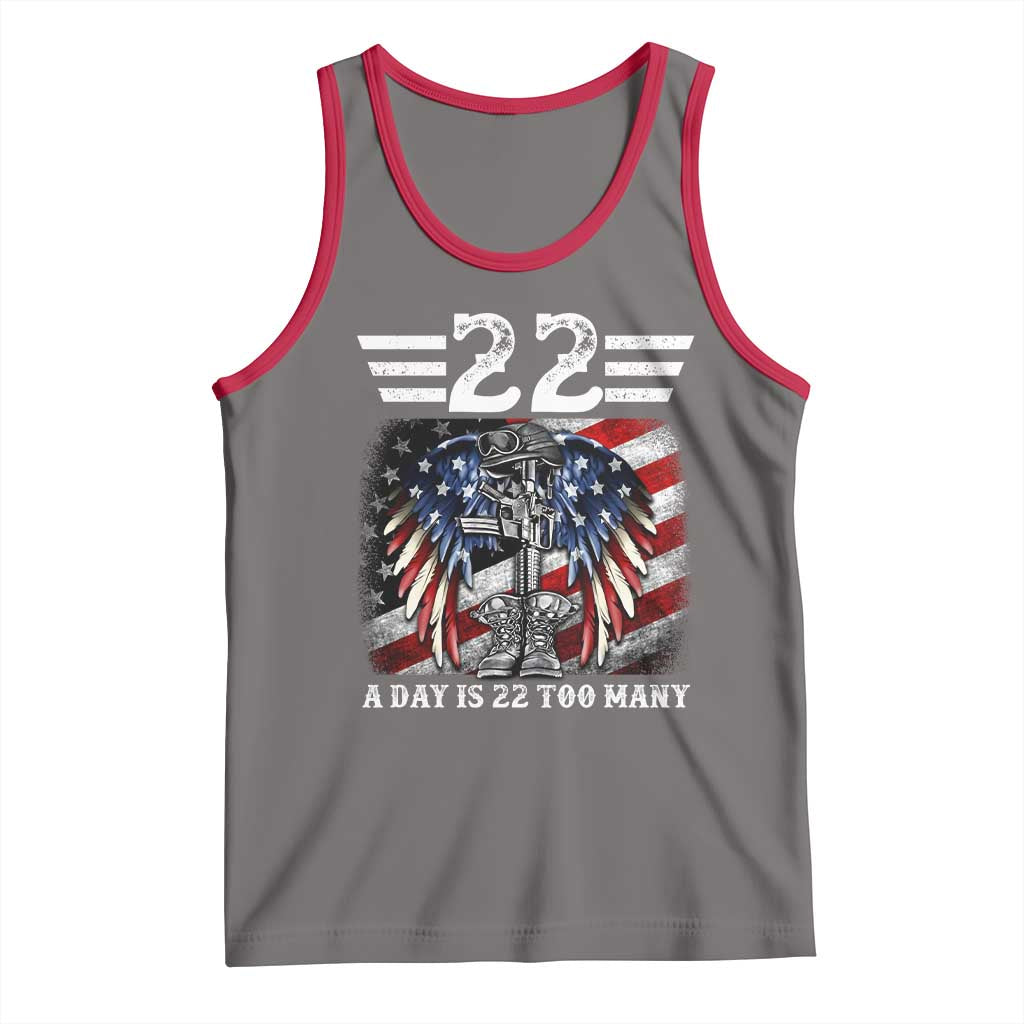 Veteran Suicide Awareness Tank Top 22 A Day Is 22 Too Many Vintage American Flag - Print Your Wear