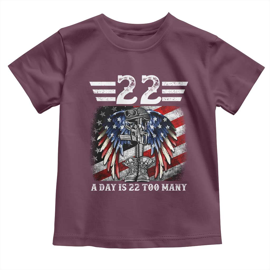 Veteran Suicide Awareness Toddler T Shirt 22 A Day Is 22 Too Many Vintage American Flag TS11 Maroon Print Your Wear