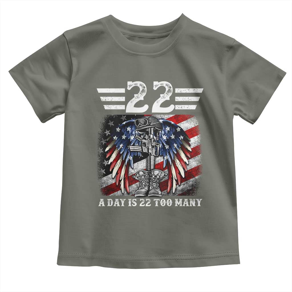 Veteran Suicide Awareness Toddler T Shirt 22 A Day Is 22 Too Many Vintage American Flag TS11 Military Green Print Your Wear